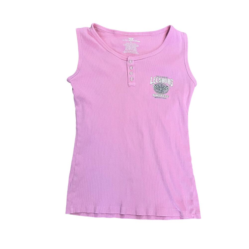 Y2K Edgy Vintage Leesburg Pink Biker Graphic Tank Top Sleeveless Women's L